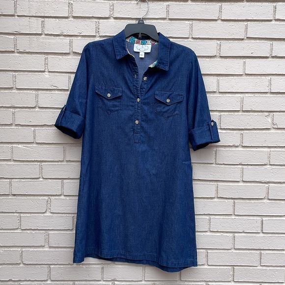 CASEY GRAY denim dress, size medium. 3/4 sleeves can be rolled up. 😍 - Picture 3 of 16